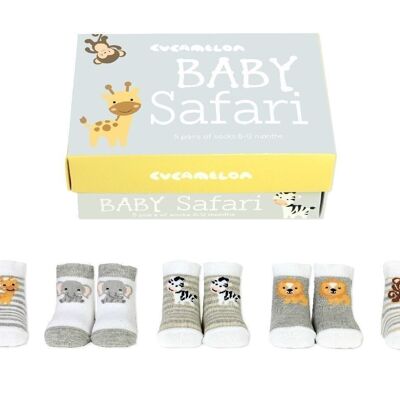 BABY SAFARI - 5 pares de calcetines bebé | Caja de regalo | Cucamelón| 0-12 meses