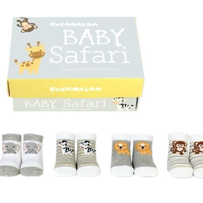 BABY SAFARI - 5 paia di calzini per neonati | Confezione regalo | Cucammello| 0-12 mesi