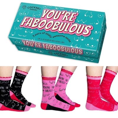 YOU'RE FABOOBULOUS - 3 Matching Pairs of Socks |Cockney Spaniel UK 4-8, EUR 37-42, US 6.5 -10.5