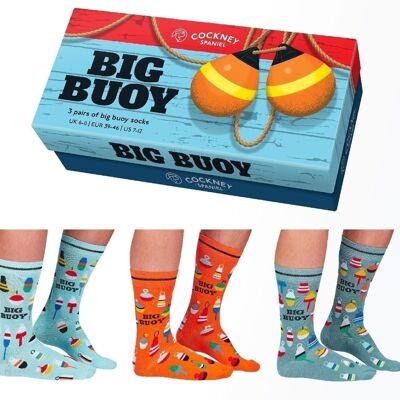 BIG BUOY – 3 passende Paar Socken | Geschenkbox | Cockney Spaniel | UK 6-11, EUR 39-46, US 6.5-11.5