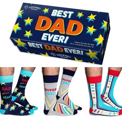 BEST DAD EVER - 3 Matching Pairs of Socks |Cockney Spaniel| UK 6-11, EUR 39-46, US 6.5-11.5