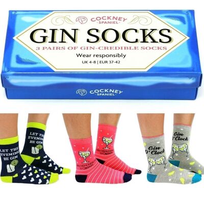 GIN SOCKS - 3 paires de chaussettes assorties | Cockney Spaniel| Royaume-Uni 4-8, EUR 37-42, États-Unis 6.5-10.5