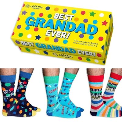 BESTE GRANDAD EVER GESCHENKBOX – 3 passende Paar Socken |Cockney Spaniel| UK 6-11, EUR 39-46, US 6.5-11.5