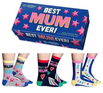 COFFRET CADEAU MEILLEURE MAMAN DE JAMAIS - 3 paires de chaussettes assorties |Cockney Spaniel| Royaume-Uni 4-8, EUR 37-42, États-Unis 6.5-10.5 3