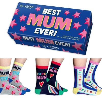 BESTE MAMA EVER GESCHENKBOX – 3 passende Paar Socken |Cockney Spaniel| UK 4-8, EUR 37-42, US 6.5 -10.5