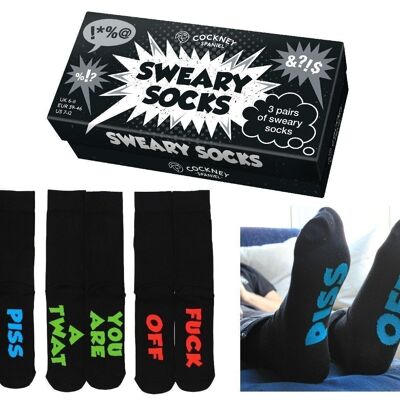 SWEARY SOCKS - 3 Matching Pairs of Socks |Cockney Spaniel| UK 6-11, EUR 39-46, US 6.5-11.5