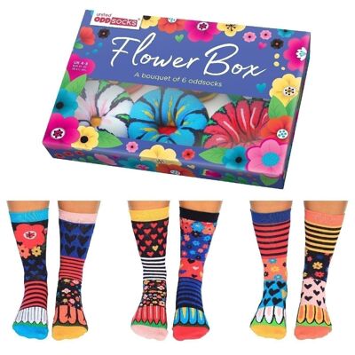 FLOWER BOX | 6 Odd Socks Adult Gift Box - United Oddsocks| UK 4-8, EUR 37-42, US 6.5 -10.5