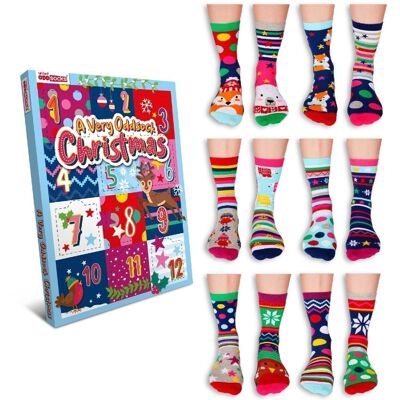 UNITED ODDSOCKS - CALENDRIER DES 12 JOURS DE NOËL - 12 CHAUSSETTES ODD POUR FEMMES UK 4-8, EUR 37-42, US 6.5 -10.5