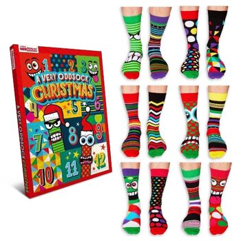 UNITED ODDSOCKS - CALENDRIER DES 12 JOURS DE NOËL - 12 CHAUSSETTES ODD POUR HOMME UK 6-11, EUR 39-46, US 6.5-11.5 4