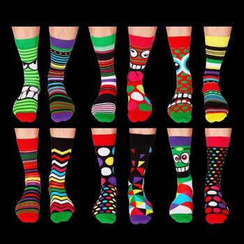 UNITED ODDSOCKS - CALENDRIER DES 12 JOURS DE NOËL - 12 CHAUSSETTES ODD POUR HOMME UK 6-11, EUR 39-46, US 6.5-11.5 5