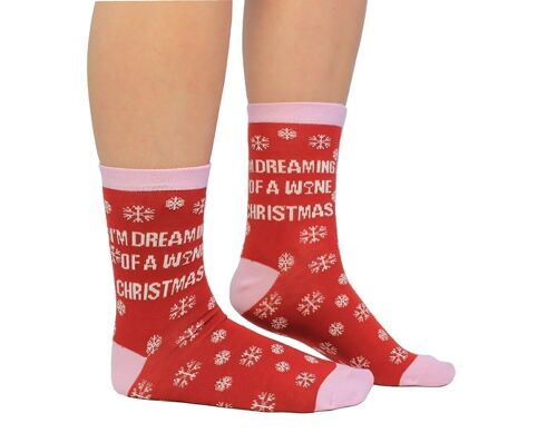 I'M DREAMING OF A WINE CHRISTMAS  - 1 Pair of Xmas Socks |Cockney Spaniel| UK 4-8, EUR 37-42, US 6.5 -10.5