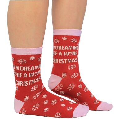 JE RÊVE D'UN NOËL AU VIN - 1 paire de chaussettes de Noël |Cockney Spaniel| Royaume-Uni 4-8, EUR 37-42, États-Unis 6.5-10.5