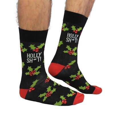 HOLLY SH*T - 1 Matching Pair of Xmas Socks |Cockney Spaniel| UK 6-11, EUR 39-46, US 6.5-11.5