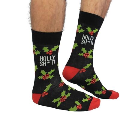 HOLLY SH*T - 1 Matching Pair of Xmas Socks |Cockney Spaniel| UK 6-11, EUR 39-46, US 6.5-11.5