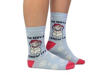 JE SUIS SEXY ET JE NEIGE - 1 paire de chaussettes de Noël |Cockney Spaniel| Royaume-Uni 4-8, EUR 37-42, États-Unis 6.5-10.5 2