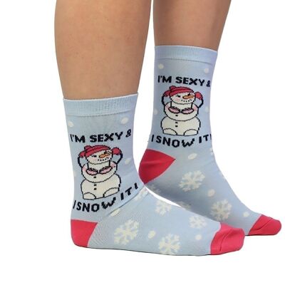 SOY SEXY Y LO NIEVE - 1 par de calcetines navideños |Cockney Spaniel| Reino Unido 4-8, EUR 37-42, EE. UU. 6.5-10.5