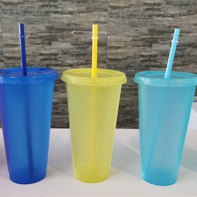 Coloured Glitter Plastic Tumbler Cup (Light Blue)