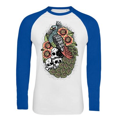 Peacock Longsleeve Woman’s Fitted T-Shirt - Front print Royal blue