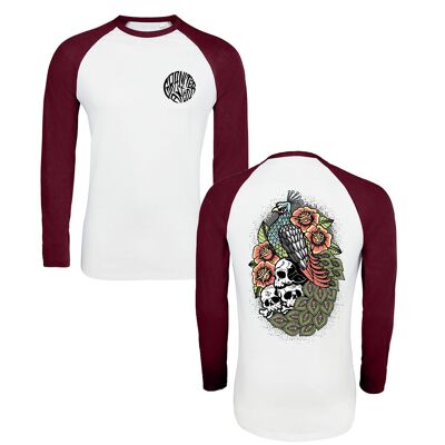 Peacock Longsleeve Woman’s Fitted T-Shirt - Back print Burgundy
