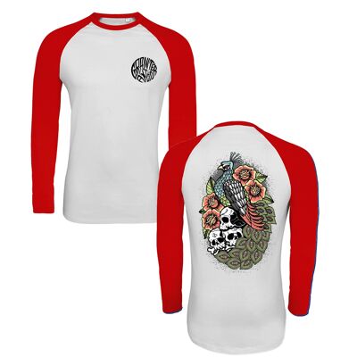 Peacock Longsleeve Woman’s Fitted T-Shirt - Back print Red