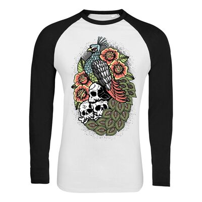 Peacock Raglan Longsleeve T-Shirt - Front print Black