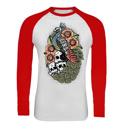 Peacock Raglan Longsleeve T-Shirt - Front print Red