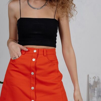 Orangefarbener Jeans-Minirock mit Nieten