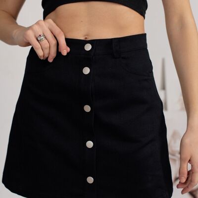 Black denim mini skirt