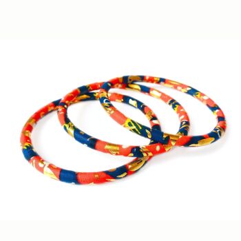 Red/navy/golden African wax bracelets 3