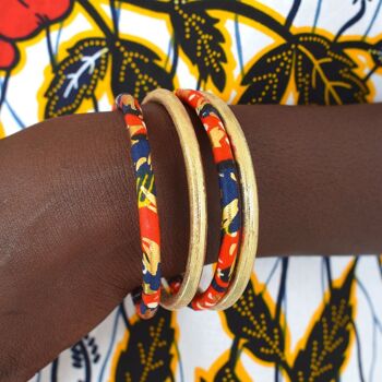 Red/navy/golden African wax bracelets 4