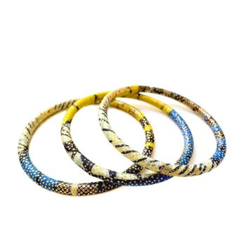 Blue/yellow/ecru/golden African wax bracelets 2