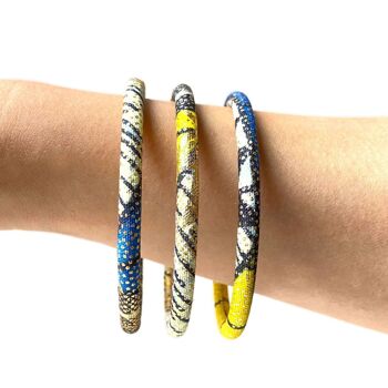Blue/yellow/ecru/golden African wax bracelets 3