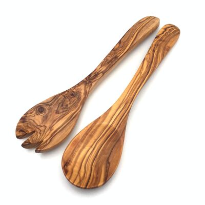 Set de 2 couverts à salade Vienna 30 cm cuillère à salade en bois d'olivier