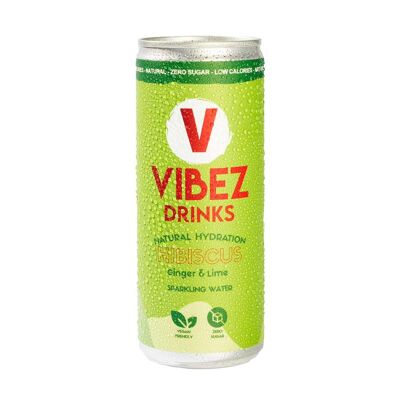 Vibez Drinks : Hibiscus, citron vert et gingembre (Pétillant) - 250ml - 1