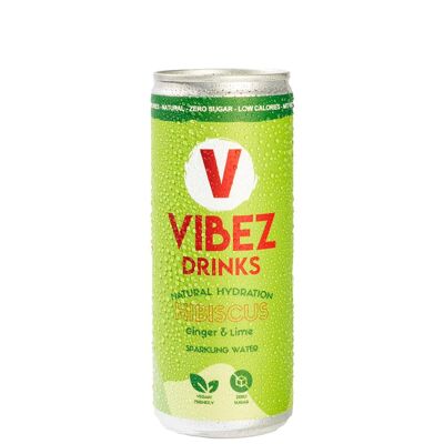Vibez Drinks : Hibiscus, citron vert et gingembre (Pétillant) - 250ml - 1