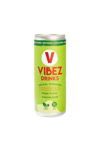 Vibez Drinks : Hibiscus, citron vert et gingembre (Pétillant) - 250ml - 24