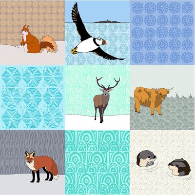 Patchwork Mix - Giclee Print in Rope Frame - Scottish Animal Mix