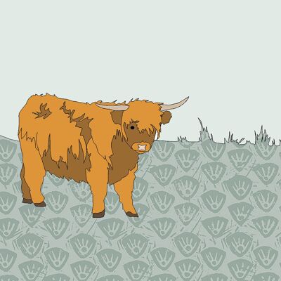 Scottish Animals - Giclee Print in Rope Frame - Highland Cow