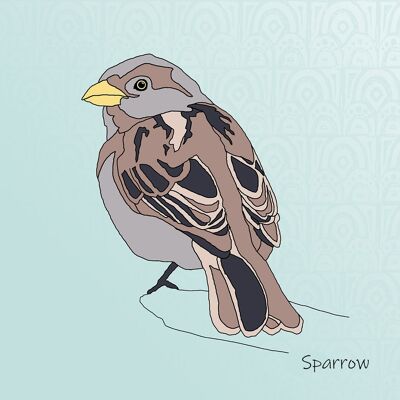 Garden Birds - Giclee Print in Rope Frame - Sparrow