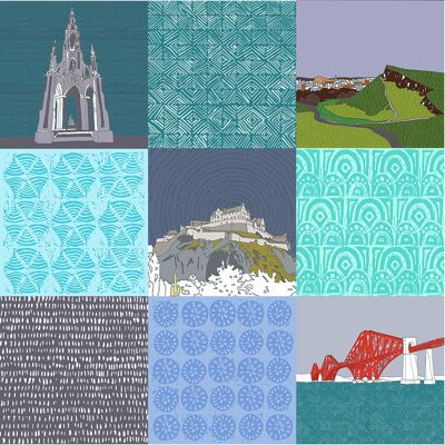 Edinburgh Landmarks - Giclee Print in Rope Frame - Edinburgh Mix