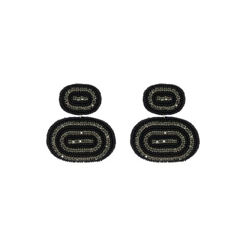 Black & Grey Oval Track Earrings