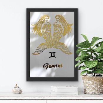 Gemini Star Sign Foil Print A5 Sans cadre 1