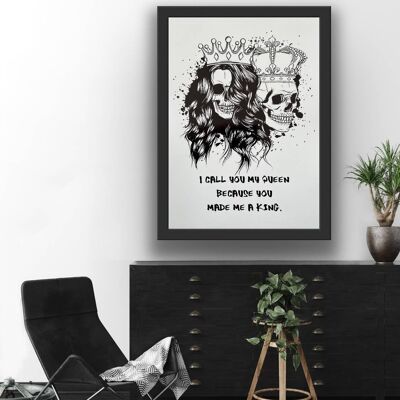 King & Queen Skull Face Foil Print A4 Encadré