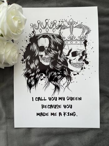 King & Queen Skull Face Foil Print A4 Encadré 2