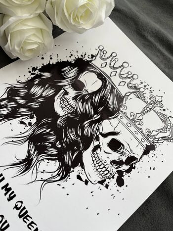 King & Queen Skull Face Foil Print A4 Encadré 4