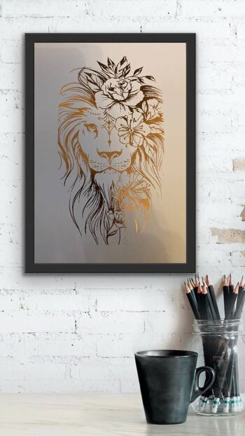 Lion Print Foil Print White/Rose Gold A4 No Frame 2
