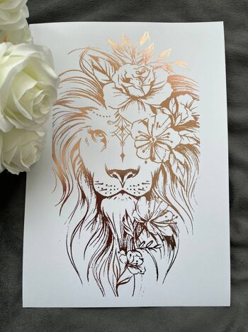 Lion Print Foil Print White/Rose Gold A4 No Frame 3
