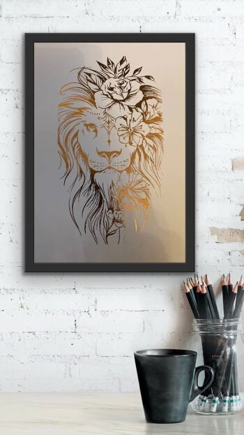 Lion Print Foil Print White/Rose Gold A5 No Frame 2