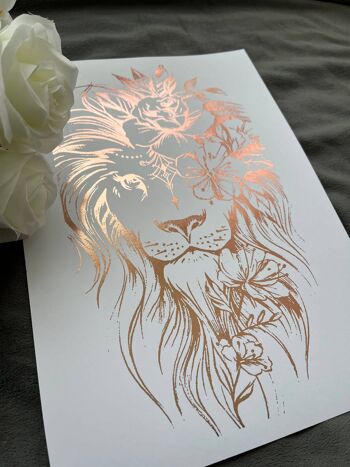 Lion Print Foil Print White/Rose Gold A5 No Frame 4