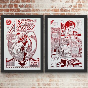 Lot de 2 Superman Comic Cover & Comic Strip Foil Prints A5 Unframed 1